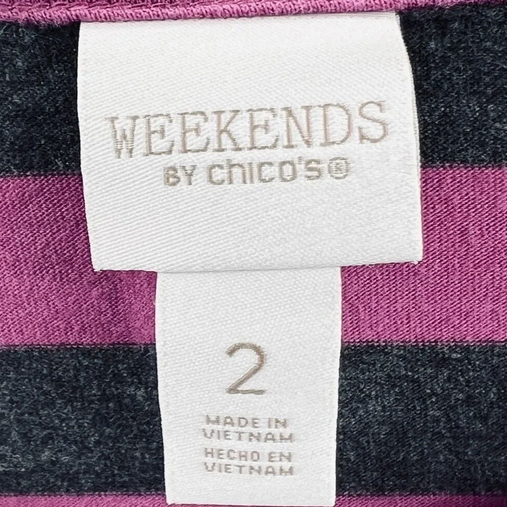 Chicos Womens Minimalist Top L Striped Relaxed Pullover Casual Everyday Capsule